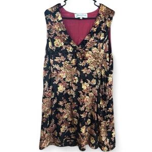 Hopeless Romantic Velvet Floral Dress Black Gold Burgundy Boho Vintage Style L